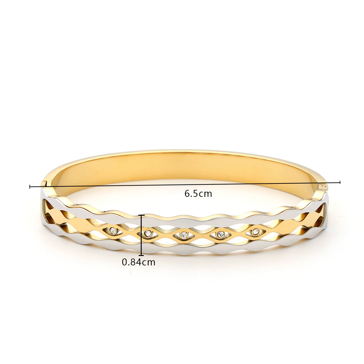 Gold Plated Two Tone Wave Lattice Crystal Bangle Bracelet - Bangle - 18k Gold Plated Waterproof Jewellery - Collection 9