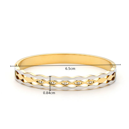 Gold Plated Two Tone Wave Lattice Crystal Bangle Bracelet - Bangle - 18k Gold Plated Waterproof Jewellery - Collection 9