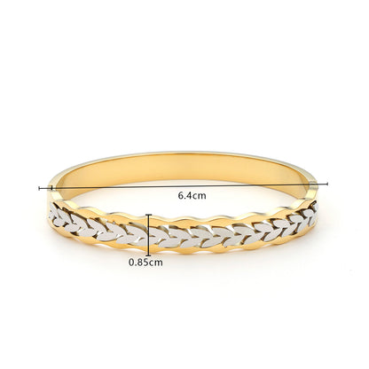 Gold Plated Two Tone Wave Lattice Crystal Bangle Bracelet - Bangle - 18k Gold Plated Waterproof Jewellery - Collection 9