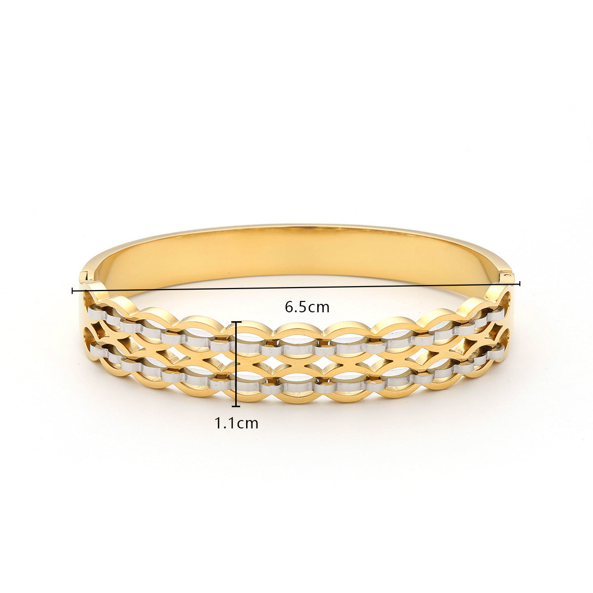 Gold Plated Two Tone Wave Lattice Crystal Bangle Bracelet - Bangle - 18k Gold Plated Waterproof Jewellery - Collection 9