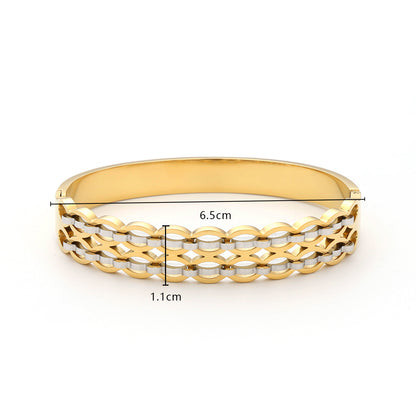 Gold Plated Two Tone Wave Lattice Crystal Bangle Bracelet - Bangle - 18k Gold Plated Waterproof Jewellery - Collection 9