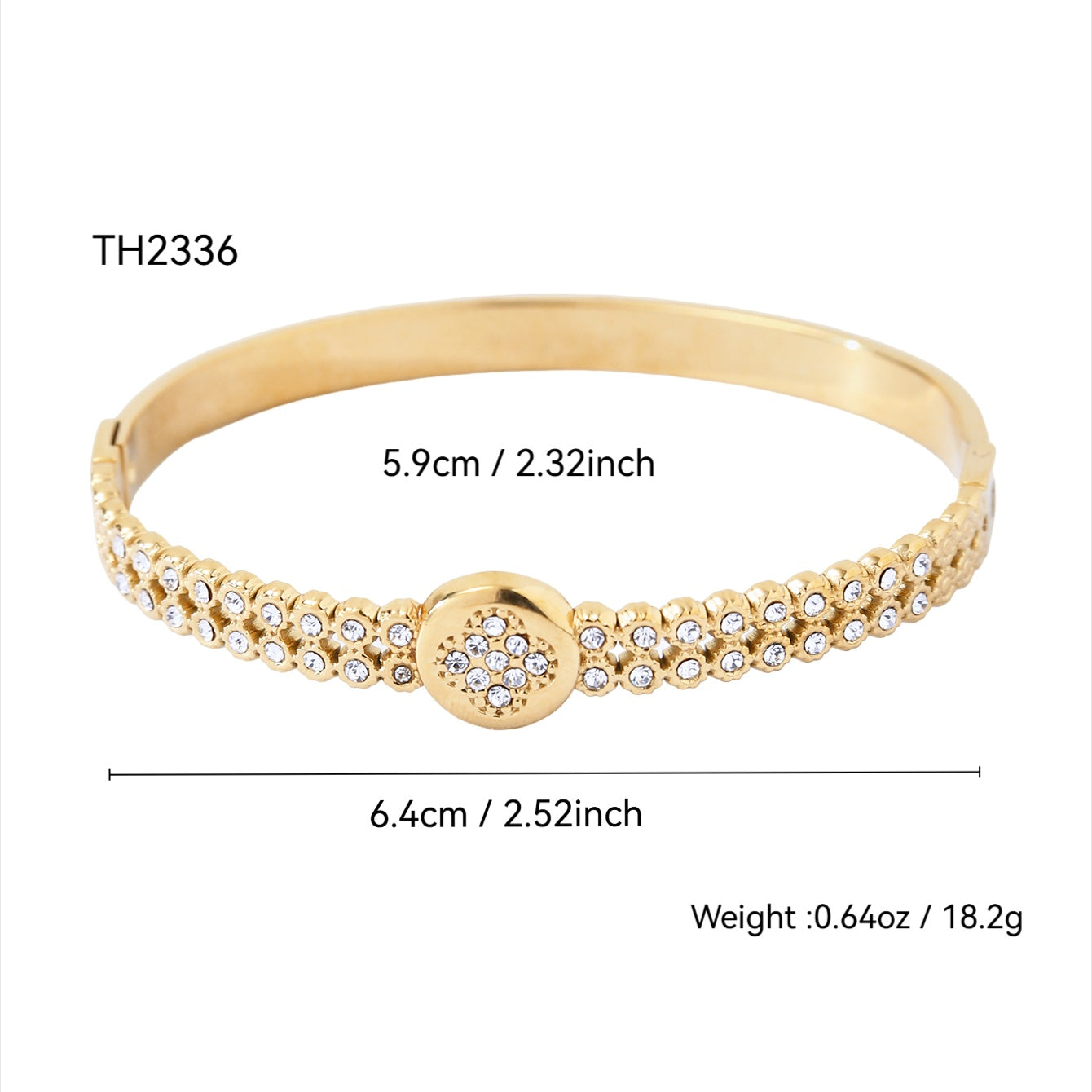 Gold Plated Floral Zircon Oval Centre Bangle Bracelet - Bangle - 18k Gold Plated Waterproof Jewellery - Collection 9