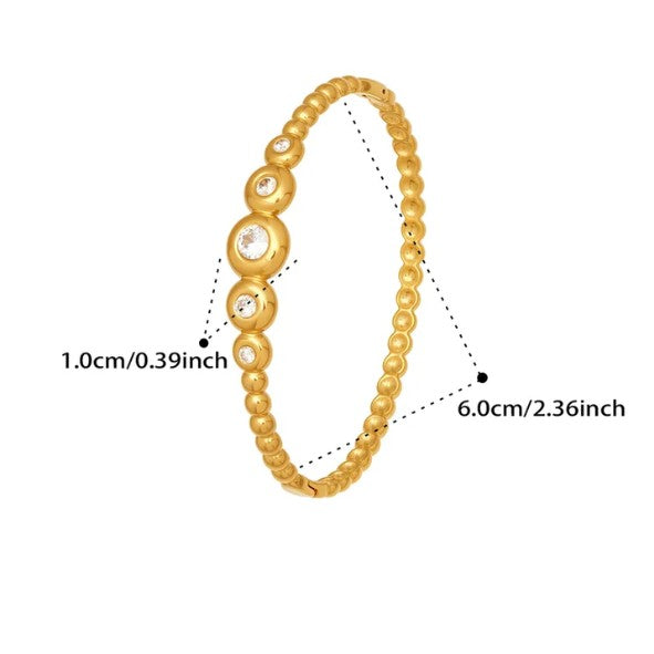 Gold Beaded Bangle with Zircon Stones - Bangle - 18k Gold Plated Waterproof Jewellery - Collection 9