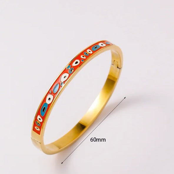 Gold Red Enamel Bangle - Bracelets - 18k Gold Plated Waterproof Jewellery - Collection 9