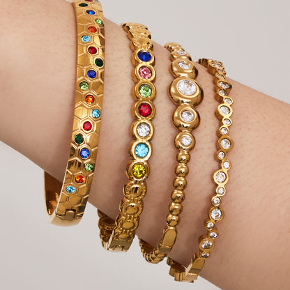 Gold Beaded Bangle with Zircon Stones - Bangle - 18k Gold Plated Waterproof Jewellery - Collection 9