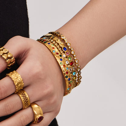 Gold Beaded Bangle with Zircon Stones - Bangle - 18k Gold Plated Waterproof Jewellery - Collection 9
