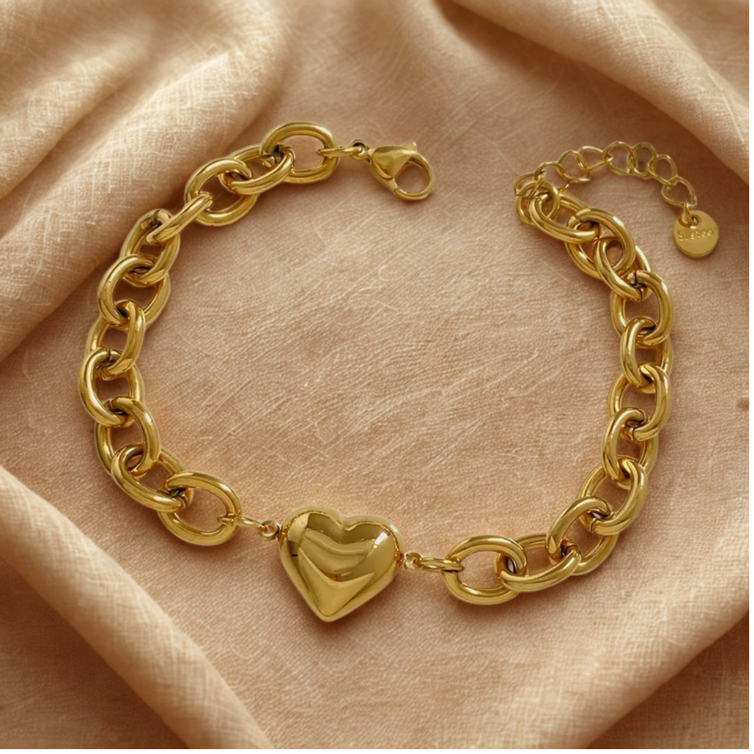 Chunky Heart Chain Bracelet - Jewelry - 18k Gold Plated Waterproof Jewellery - Collection 9