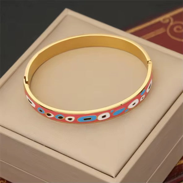 Gold Red Enamel Bangle - Bracelets - 18k Gold Plated Waterproof Jewellery - Collection 9