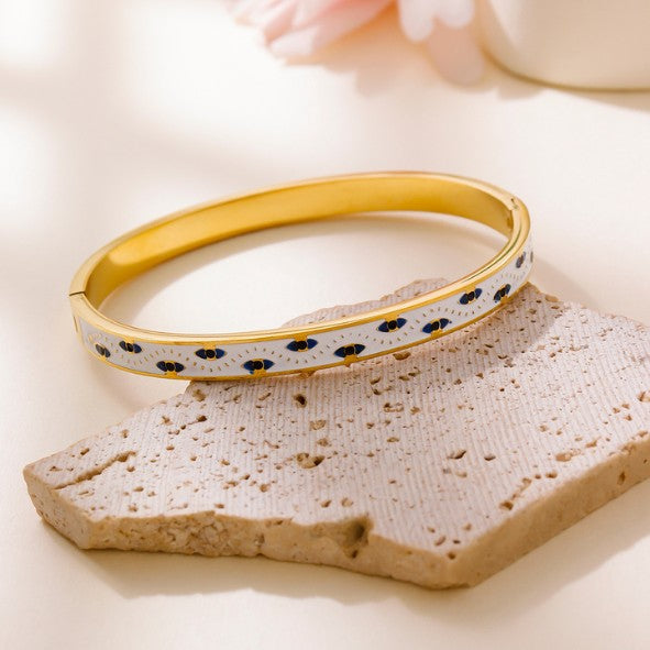 Gold Evil Eye Enamel Bangle - Bracelets - 18k Gold Plated Waterproof Jewellery - Collection 9