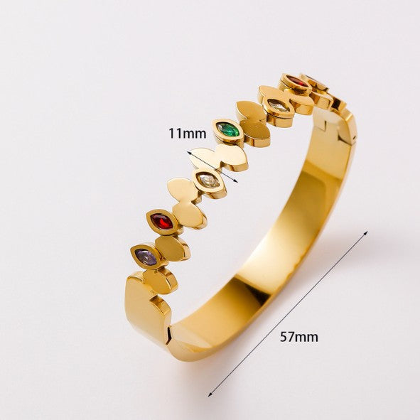 Gold Multicolour Marquise Zircon Bangle - Bangle - 18k Gold Plated Waterproof Jewellery - Collection 9