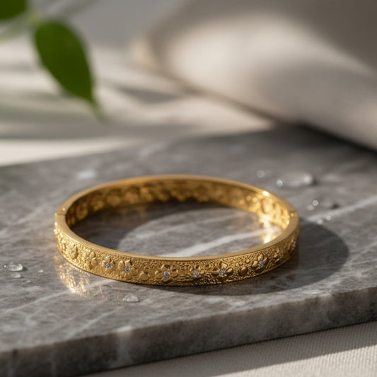 Gold Floral Cutout Bangle - Bracelets - 18k Gold Plated Waterproof Jewellery - Collection 9