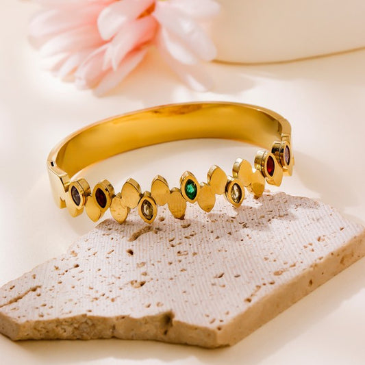 Gold Multicolour Marquise Zircon Bangle - Bangle - 18k Gold Plated Waterproof Jewellery - Collection 9