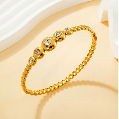 Gold Beaded Bangle with Zircon Stones - Bangle - 18k Gold Plated Waterproof Jewellery - Collection 9