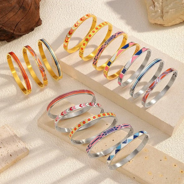 Colorful Geometric Enamel Bangle Bracelet - Bangle - 18k Gold Plated Waterproof Jewellery - Collection 9