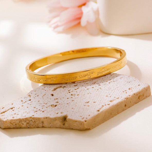 Gold Engraved Butterfly Bangle - Bracelets - 18k Gold Plated Waterproof Jewellery - Collection 9
