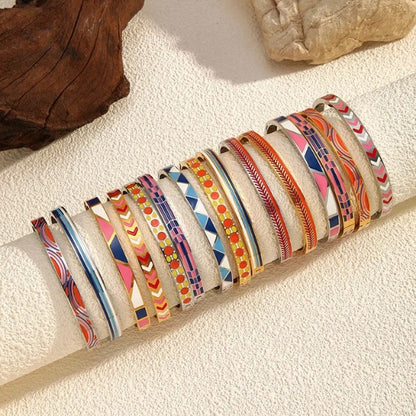 Colorful Geometric Enamel Bangle Bracelet - Bangle - 18k Gold Plated Waterproof Jewellery - Collection 9