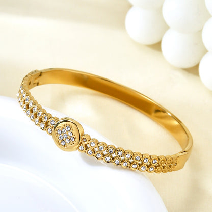 Gold Plated Floral Zircon Oval Centre Bangle Bracelet - Bangle - 18k Gold Plated Waterproof Jewellery - Collection 9
