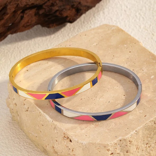 Colorful Geometric Enamel Bangle Bracelet - Bangle - 18k Gold Plated Waterproof Jewellery - Collection 9