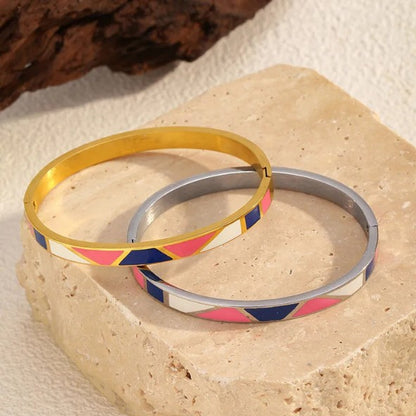 Colorful Geometric Enamel Bangle Bracelet - Bangle - 18k Gold Plated Waterproof Jewellery - Collection 9