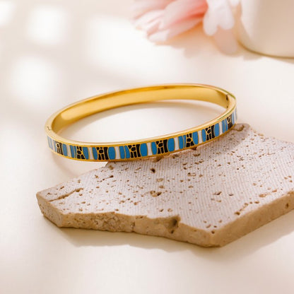 Gold Blue Enamel Geometric Bangle - Bracelets - 18k Gold Plated Waterproof Jewellery - Collection 9