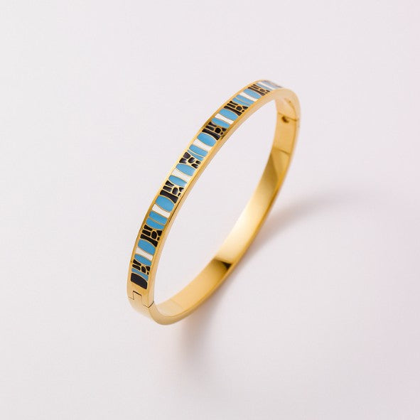 Gold Blue Enamel Geometric Bangle - Bracelets - 18k Gold Plated Waterproof Jewellery - Collection 9