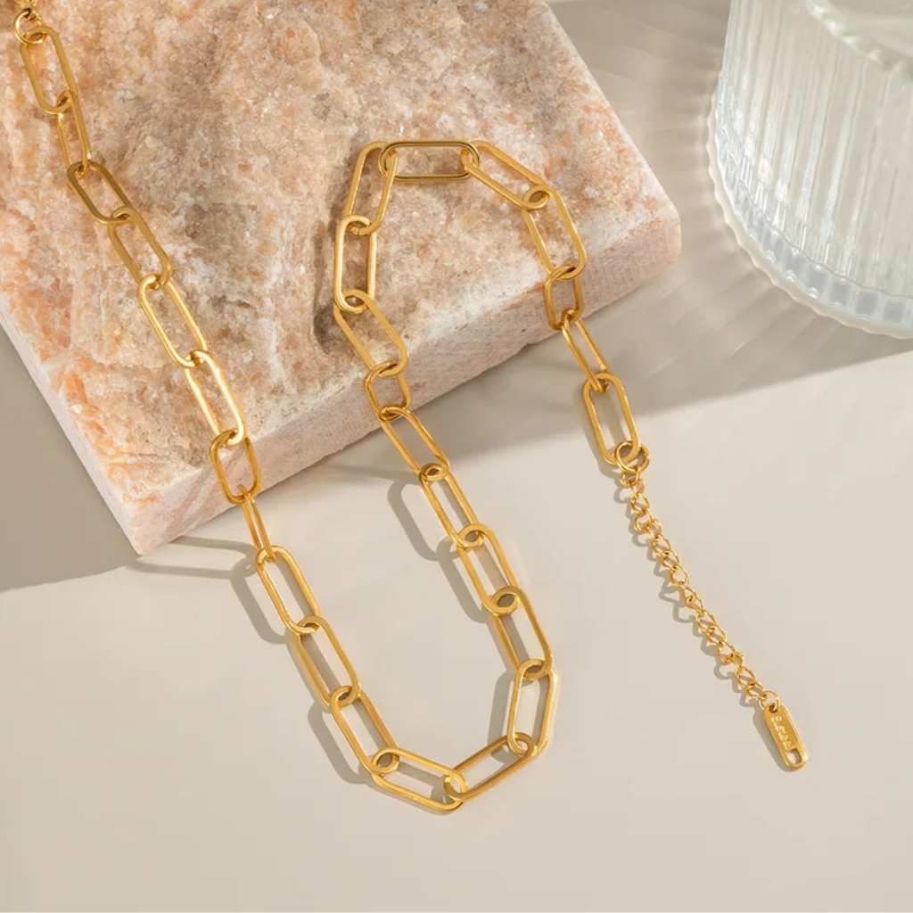 Gold Paperclip Connecting Chain - Necklace - 18k Gold Plated Waterproof Jewellery - Collection 9