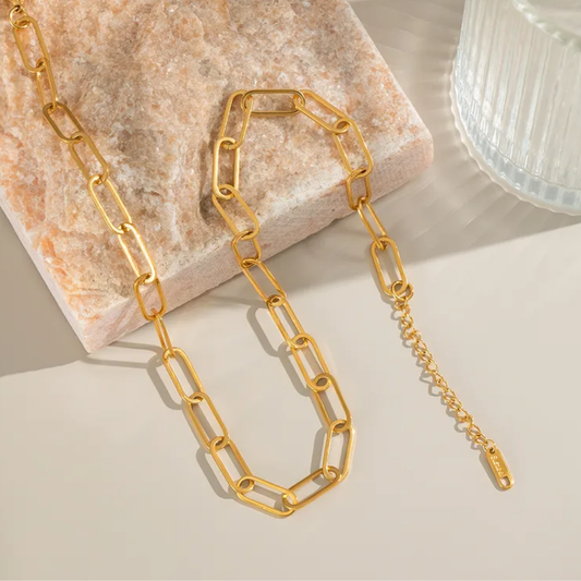 Gold Paperclip Connecting Chain - Necklace - 18k Gold Plated Waterproof Jewellery - Collection 9