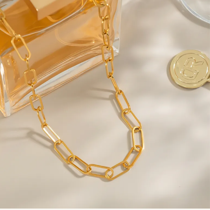 Gold Paperclip Connecting Chain - Necklace - 18k Gold Plated Waterproof Jewellery - Collection 9