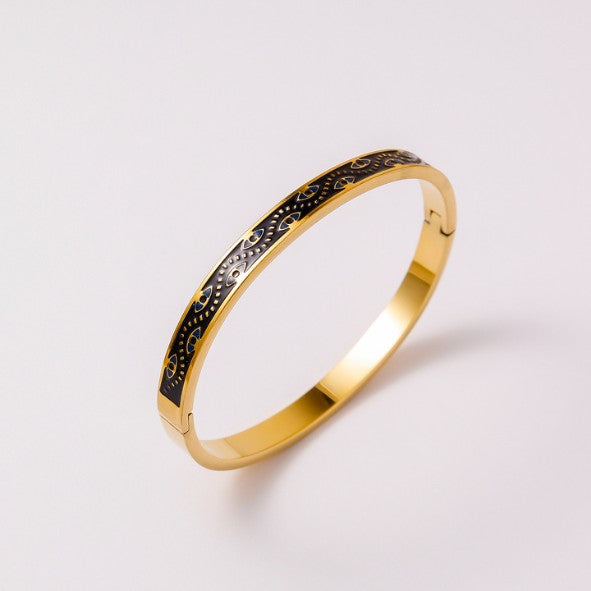 Gold Black Enamel Evil Eye Bangle - Bracelets - 18k Gold Plated Waterproof Jewellery - Collection 9