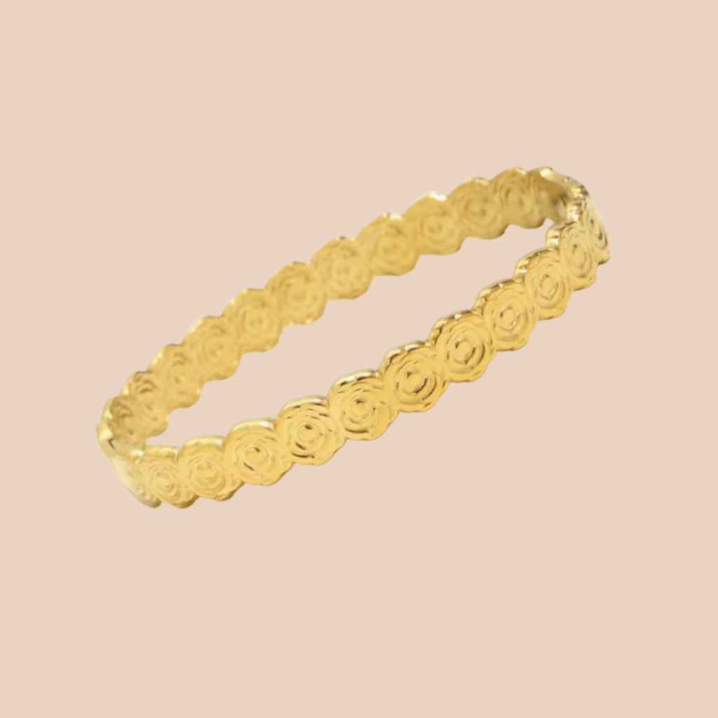 Gold Rose Pattern Bangle - Bracelets - 18k Gold Plated Waterproof Jewellery - Collection 9