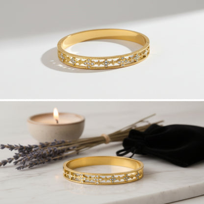 Gold Crystal Flower Bangle - Bracelets - 18k Gold Plated Waterproof Jewellery - Collection 9