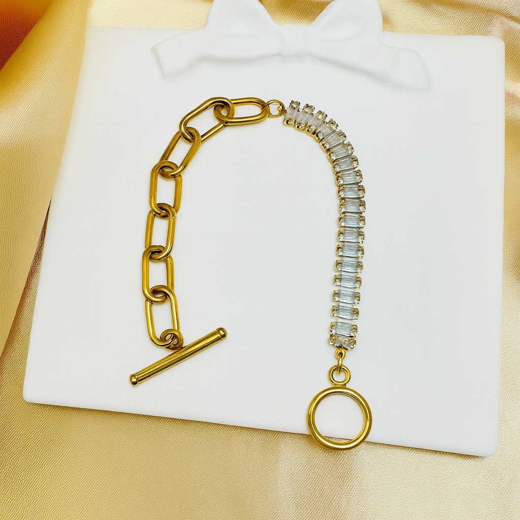 Gold Crystal Tennis Toggle Bracelet - Jewelry - 18k Gold Plated Waterproof Jewellery - Collection 9