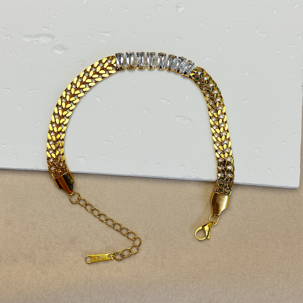 Gold Crystal Baguette Chain Bracelet - Jewelry - 18k Gold Plated Waterproof Jewellery - Collection 9