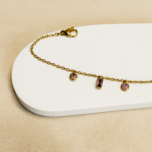 Gold Pink Crystal Charm Bracelet - Jewelry - 18k Gold Plated Waterproof Jewellery - Collection 9