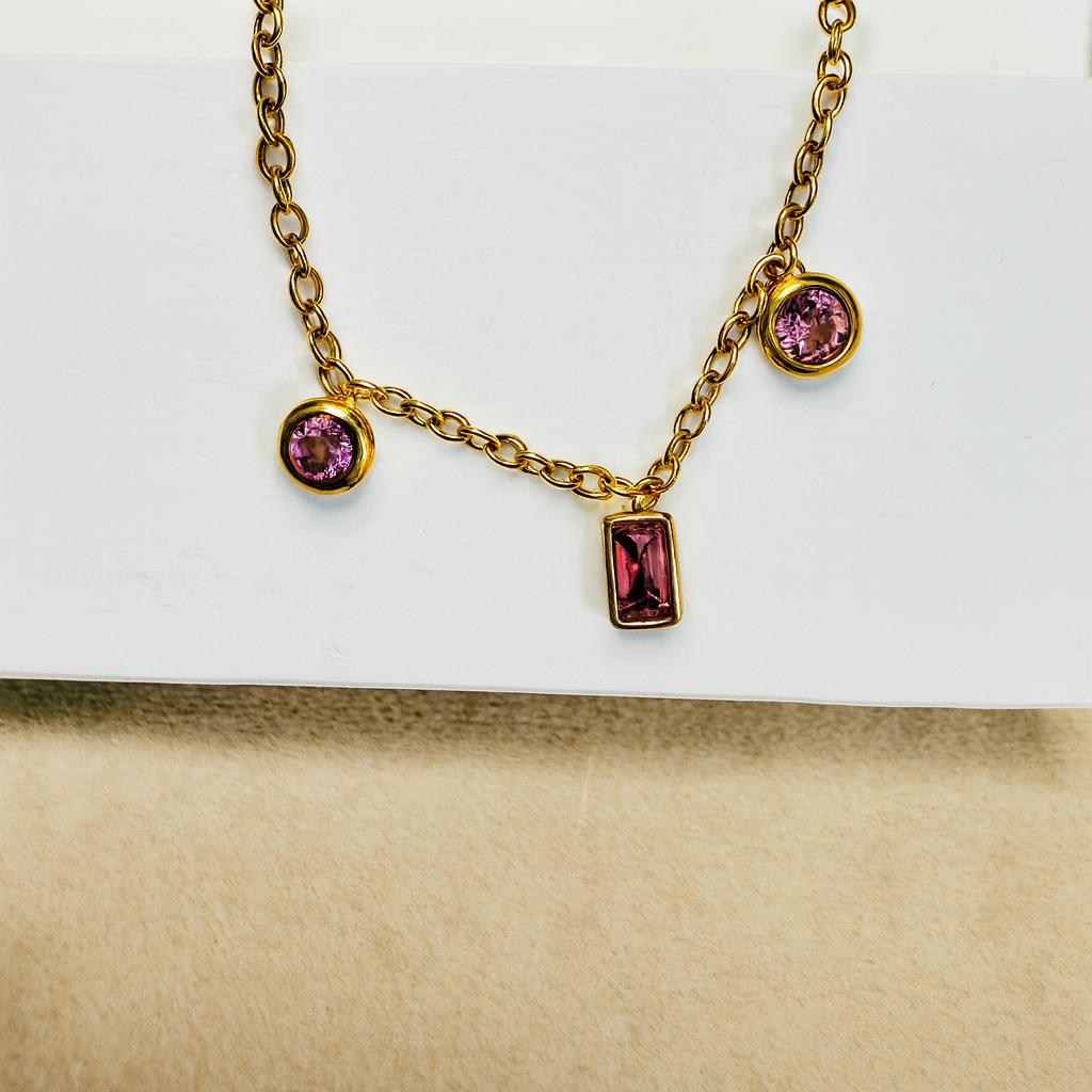 Gold Pink Crystal Charm Bracelet - Jewelry - 18k Gold Plated Waterproof Jewellery - Collection 9