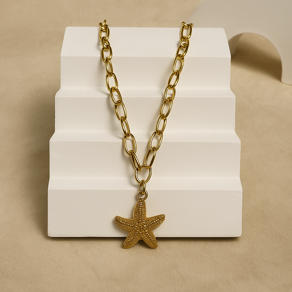 Gold Pearl Starfish Chain Link Necklace - Jewelry - 18k Gold Plated Waterproof Jewellery - Collection 9