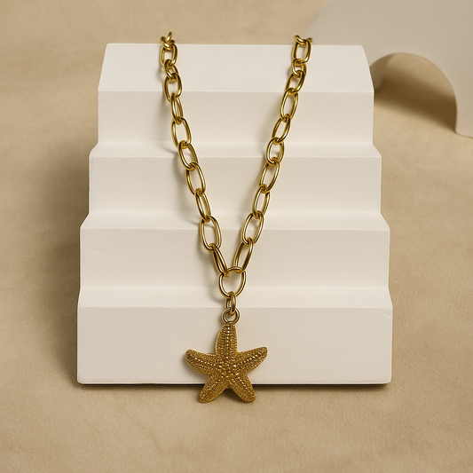Gold Pearl Starfish Chain Link Necklace - Jewelry - 18k Gold Plated Waterproof Jewellery - Collection 9
