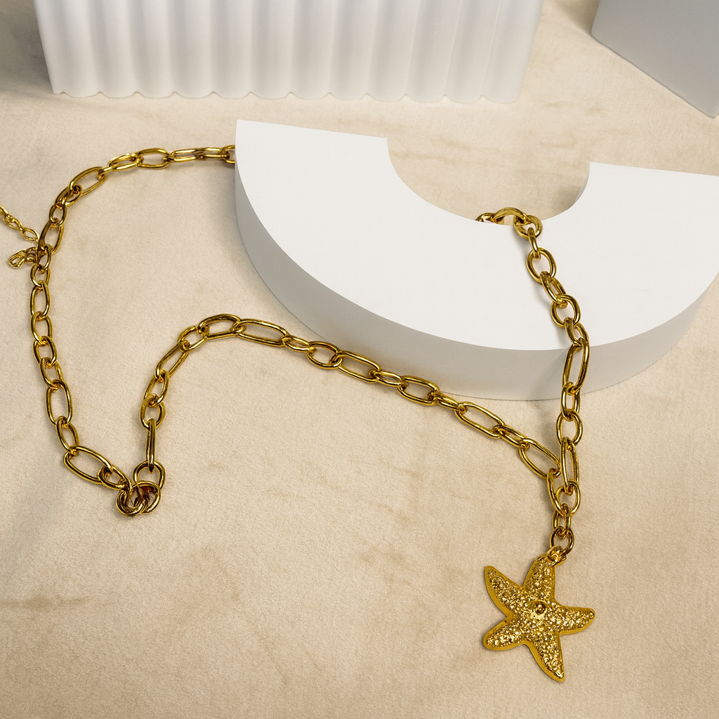 Gold Pearl Starfish Chain Link Necklace - Jewelry - 18k Gold Plated Waterproof Jewellery - Collection 9