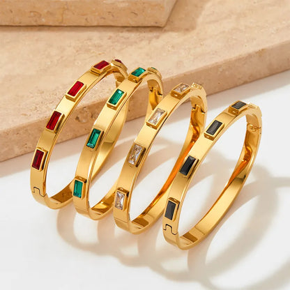 Gold Crystal Rectangle Bangle - Bracelets - 18k Gold Plated Waterproof Jewellery - Collection 9
