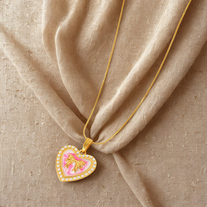 Pink Heart Pendant Necklace - Jewelry - 18k Gold Plated Waterproof Jewellery - Collection 9