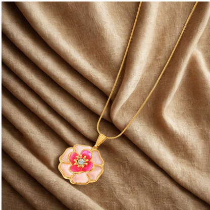 Pink Flower Pendant Necklace - Jewelry - 18k Gold Plated Waterproof Jewellery - Collection 9