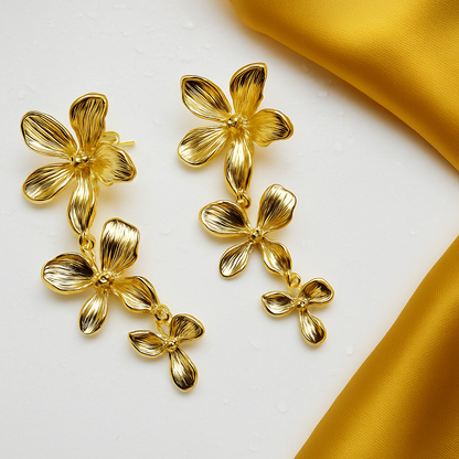 Gold Flower Earrings - Earrings - 18k Gold Plated Waterproof Jewellery - Collection 9