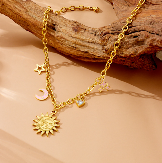 Sun Moon Star Charm Necklace - Necklace - 18k Gold Plated Waterproof Jewellery - Collection 9