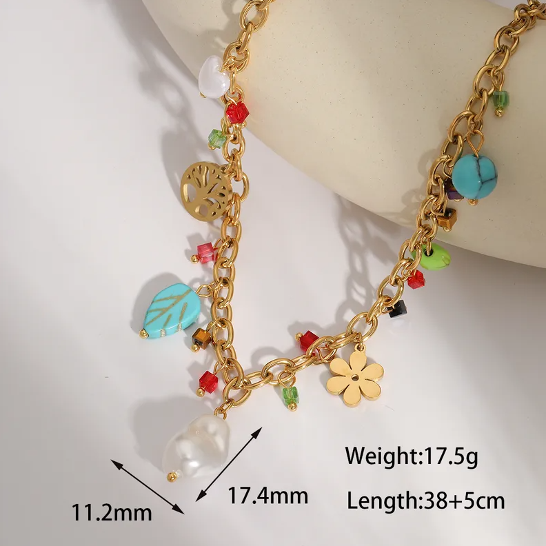 Multicolour Floral Charm Necklace - Necklace - 18k Gold Plated Waterproof Jewellery - Collection 9