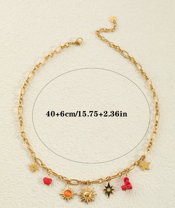 Sun & Star Charm Necklace - Necklace - 18k Gold Plated Waterproof Jewellery - Collection 9