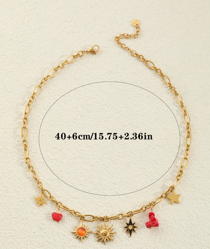 Sun & Star Charm Necklace - Necklace - 18k Gold Plated Waterproof Jewellery - Collection 9