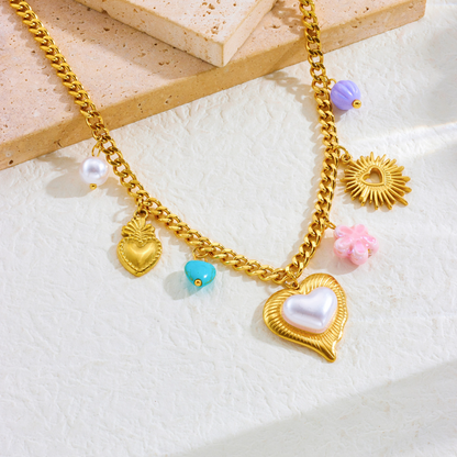 Pearl Heart Floral Charm Necklace - Necklace - 18k Gold Plated Waterproof Jewellery - Collection 9