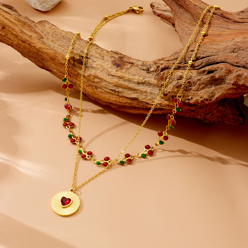 Cherry Heart Layered Charm Necklace - Necklace - 18k Gold Plated Waterproof Jewellery - Collection 9