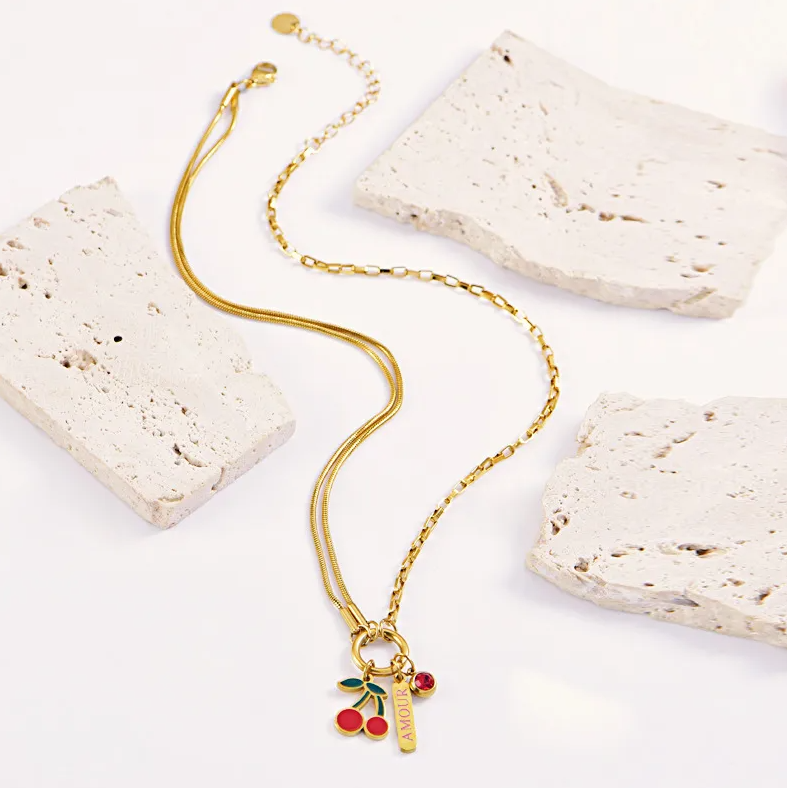 Cherry Amour Layered Necklace - Necklace - 18k Gold Plated Waterproof Jewellery - Collection 9