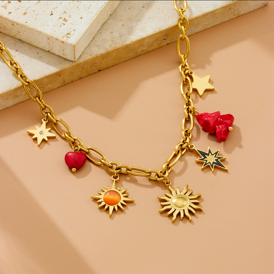 Sun & Star Charm Necklace - Necklace - 18k Gold Plated Waterproof Jewellery - Collection 9